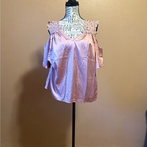 SHEIN Pink Cold Shoulder Lace Blouse